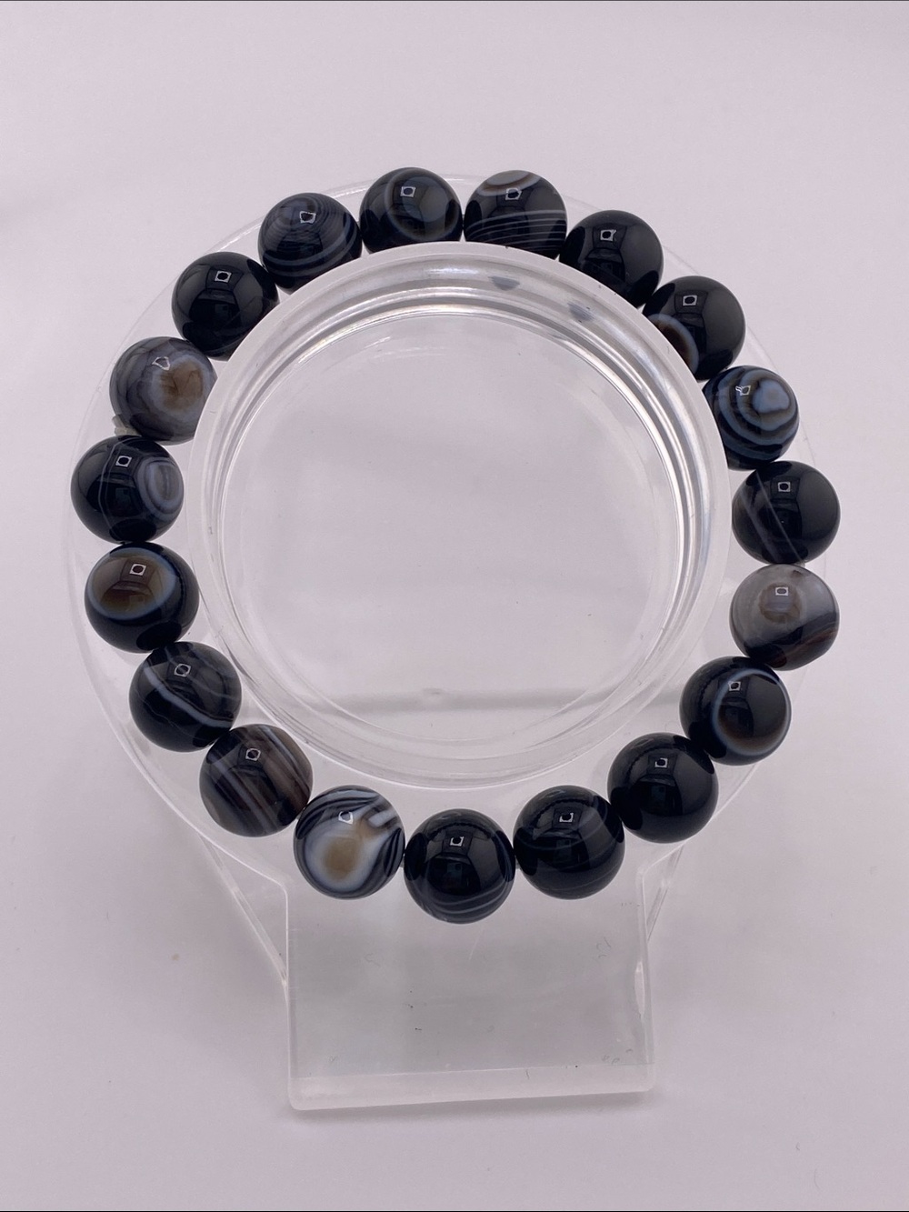 Black and Gray Band Agate Bead Bracelet